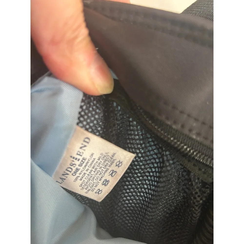 Lands End Tote Bag OS Black Nylon Zip Double Compartment Women
